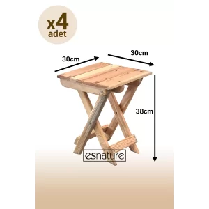 Esnature Vernikli Doğal Ahşap Katlanabilir Kamp Piknik Tabure 4 Adet 30 Cm X 30 Cm