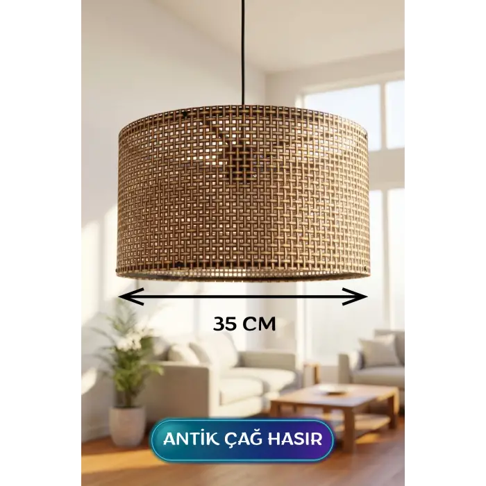 Antik Çağ Hasır Kumaş Başlıklı Sarkıt Avize 35 CM