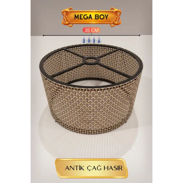 Antik Çağ Hasır Lambader Başlığı 35 CM Mega Boy