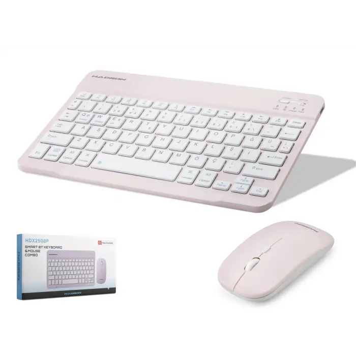 Kablosuz Bluetooth Smart Klavye Mouse Seti Şarjlı 1600 Dpi Pembe HDX2508P