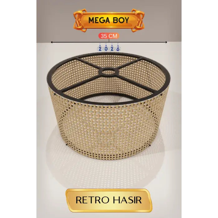 Retro Hasır Lambader Başlığı 35 CM Mega Boy