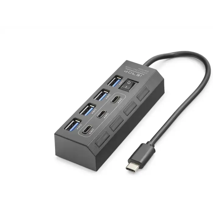 Type-C 3.2 Gen1 Anahtarlı Hub 7 Port 5 Gbps Siyah HDX7057