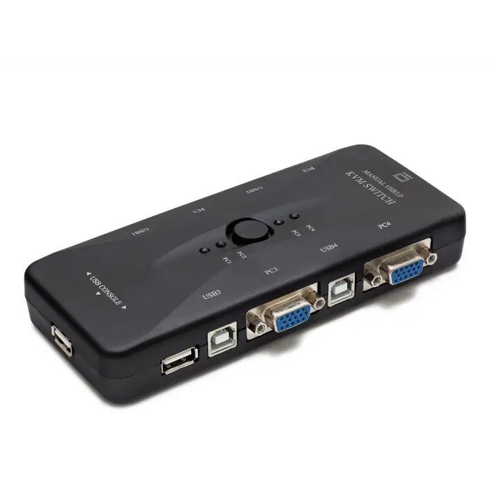 Vga Usb Kvm Swıtch 4 In 1 Out + 4 Port Usb Console - Sıyah HD230