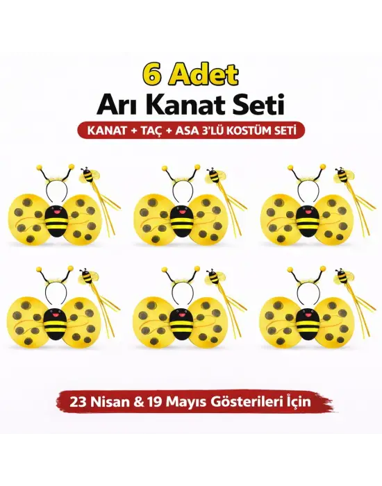 6&amp;#39;lı Arı Kostüm Seti – Kanat Taç Asa