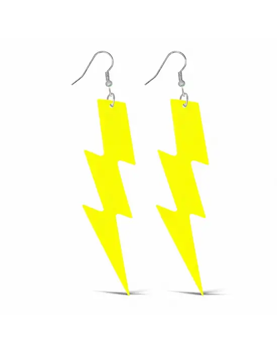 80’ler 90&amp;#39;lar Retro Neon Sarı Şimşek Küpe 10 cm