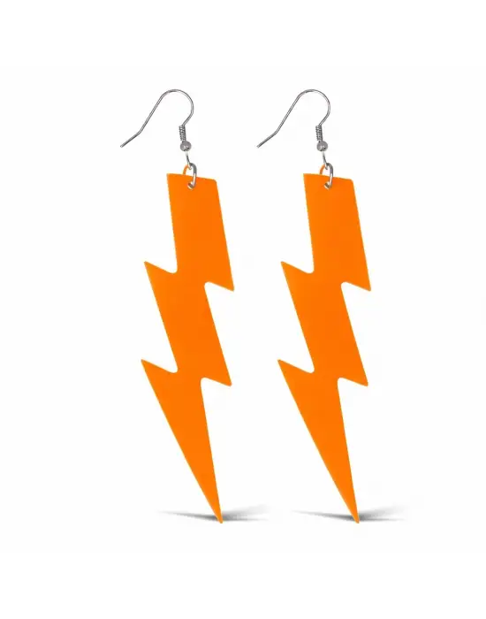 80’ler 90&amp;#39;lar Retro Neon Turuncu Şimşek Küpe 10 cm