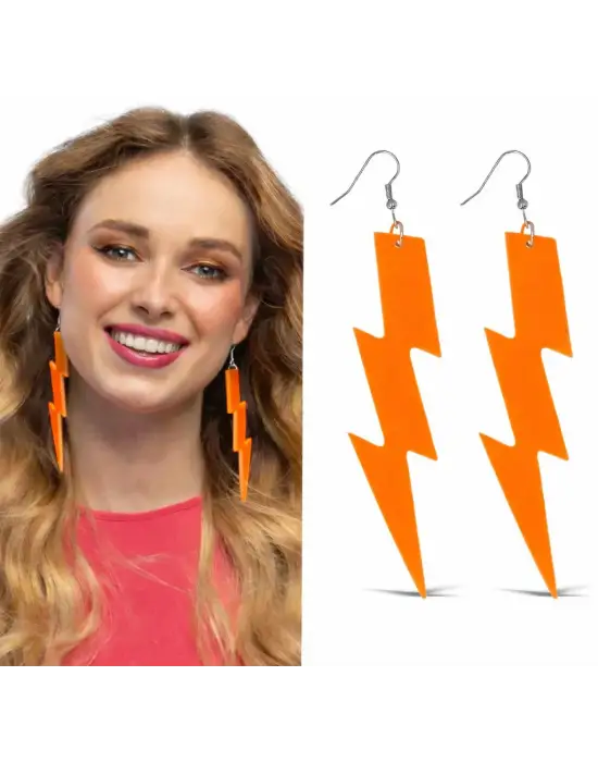 80’ler 90&amp;#39;lar Retro Neon Turuncu Şimşek Küpe 10 cm