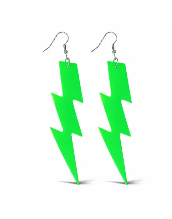 80’ler 90&amp;#39;lar Retro Neon Yeşil Şimşek Küpe 10 cm