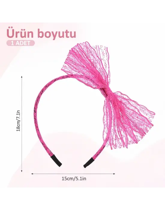 80’ler 90’lar Neon Pembe Dantel Taç Fiyonklu