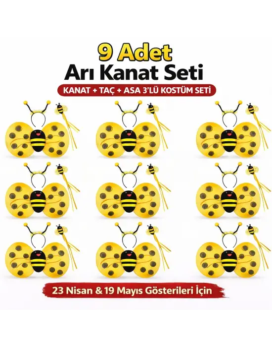 9’lu Arı Kostüm Seti – Kanat Taç Asa