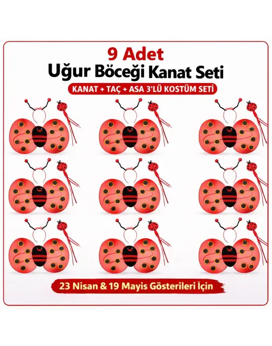 9’lu Uğur Böceği Ateş Böceği Kostüm Seti – Kanat Taç Asa