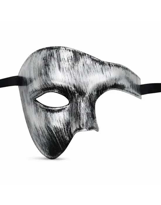 Antik Eskitme Gümüş Erkek Yarım Maske - Phantom &amp; Balo Maskesi