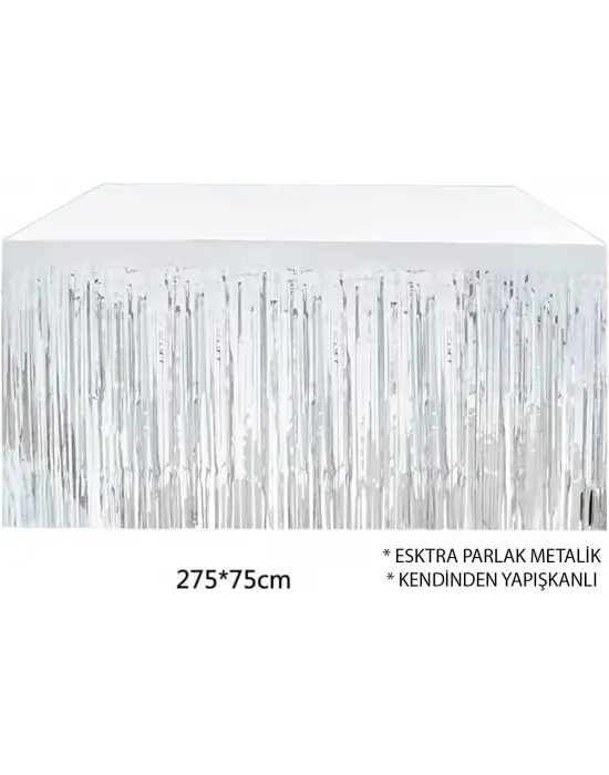 Gümüş Metalize Masa Eteği 275x75 cm – Kendinden Yapışkanlı