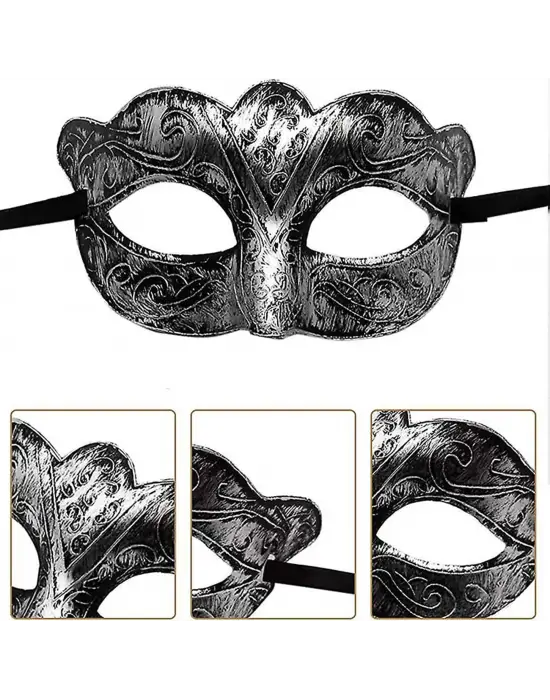 Maskeli Balo Antik Gri Gümüş Eskitilmiş Maske Balo Venedik