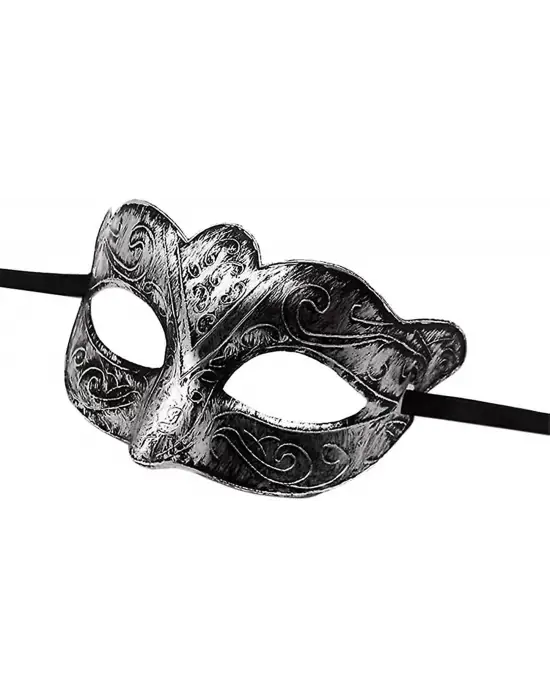 Maskeli Balo Antik Gri Gümüş Eskitilmiş Maske Balo Venedik