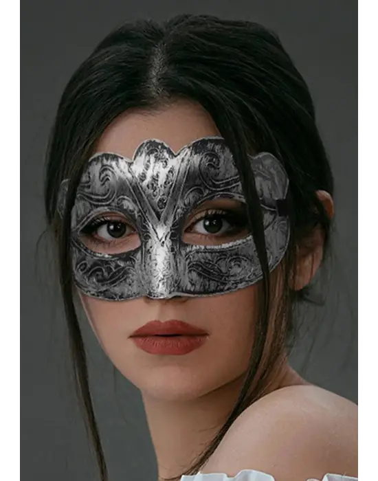 Maskeli Balo Antik Gri Gümüş Eskitilmiş Maske Balo Venedik
