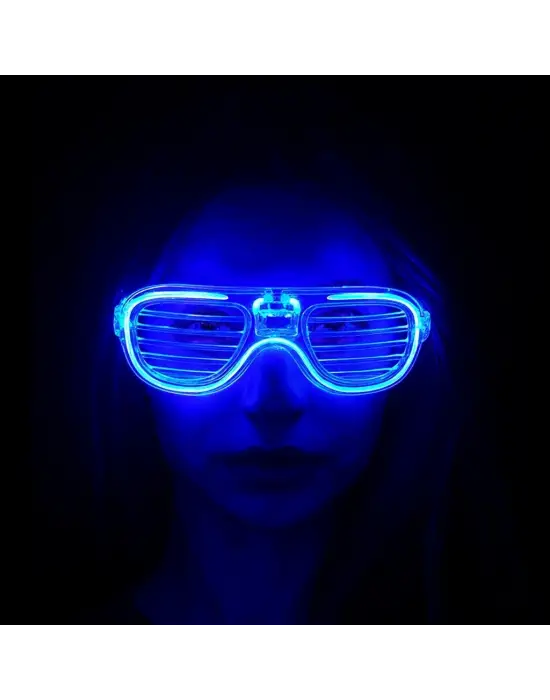 Mavi Led Işıklı Parti Gözlüğü - Neon Glow Şerit Gözlük 3 Modlu