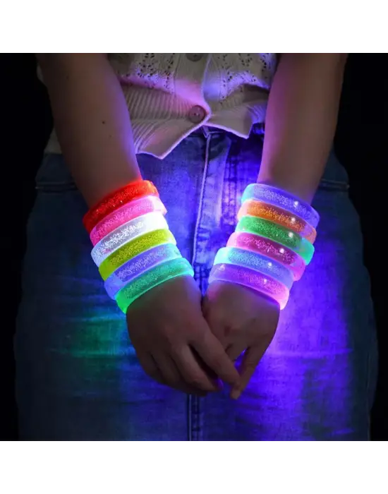 Pembe Led Işıklı Baskı Yapılabilen Pilli Bileklik Bilezik 1,5 cm Genişlik