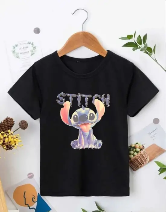 SBRD- Bisiklet Yaka Kısa Kol Çocuk Baskılı T-shirt - Siyah