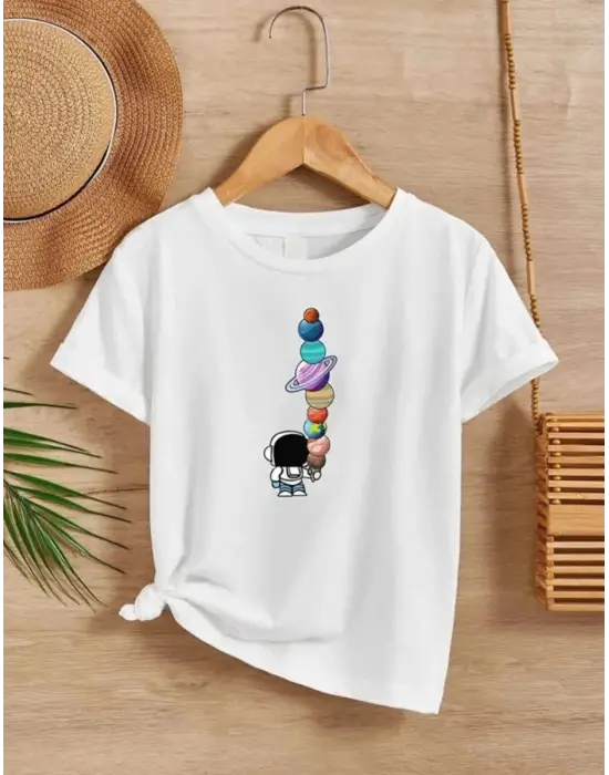 SBRD- Çocuk Unisex Baskılı T-shirt - Beyaz