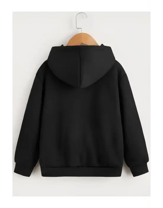 SBRD- Çocuk Unisex Kapüşonlu Tatlı Kedi Baskılı Sweatshirt - Siyah