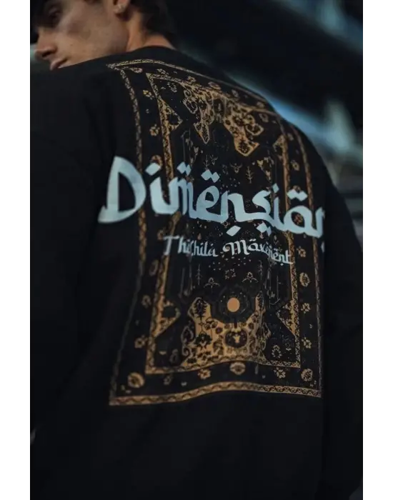 SBRD- Erkek 3 İplik Pamuklu Bisiklet Yaka Baskılı Sweatshirt - Siyah