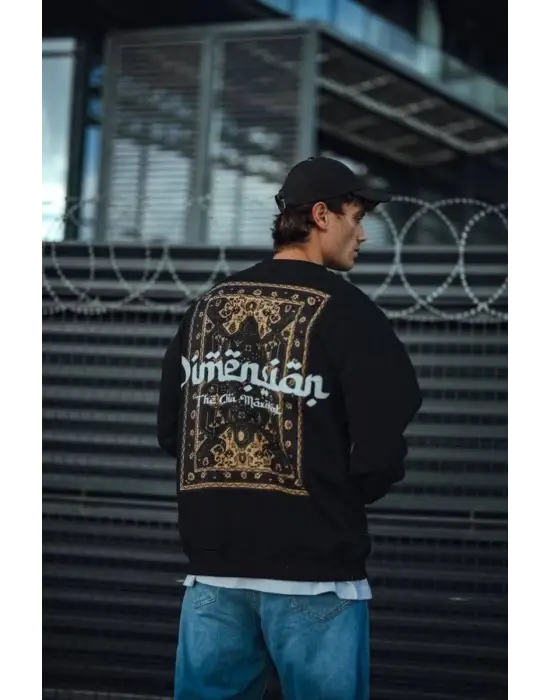 SBRD- Erkek 3 İplik Pamuklu Bisiklet Yaka Baskılı Sweatshirt - Siyah