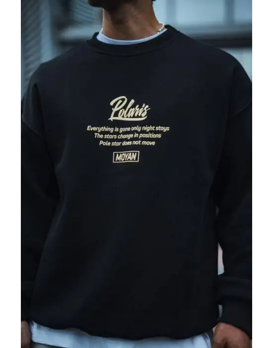 SBRD- Erkek 3 İplik Pamuklu Bisiklet Yaka Ön Ve Arka Baskılı Sweatshirt - Siyah