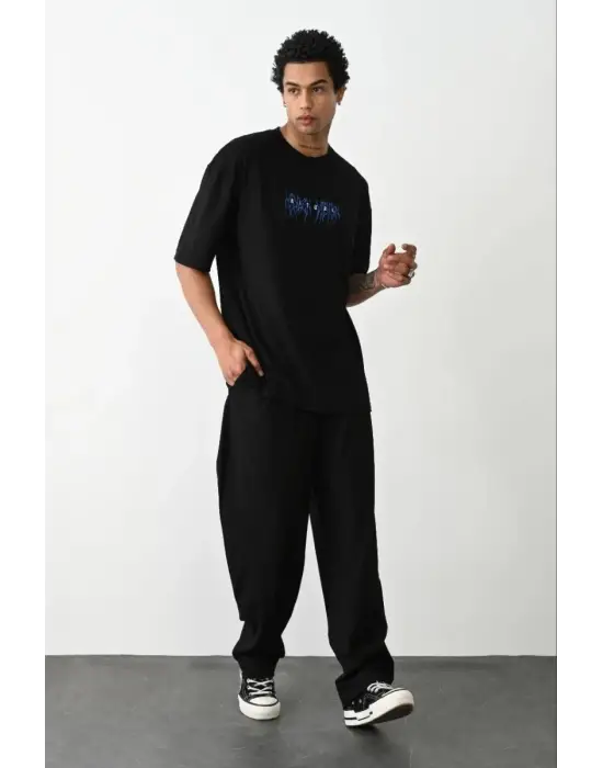 SBRD- Erkek Baskılı Oversize  Kısa Kol T-shirt - Siyah