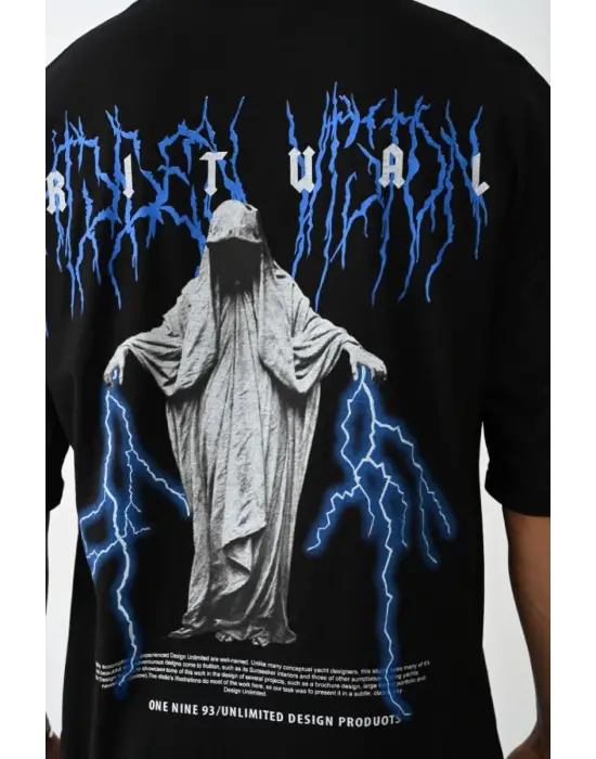 SBRD- Erkek Baskılı Oversize  Kısa Kol T-shirt - Siyah