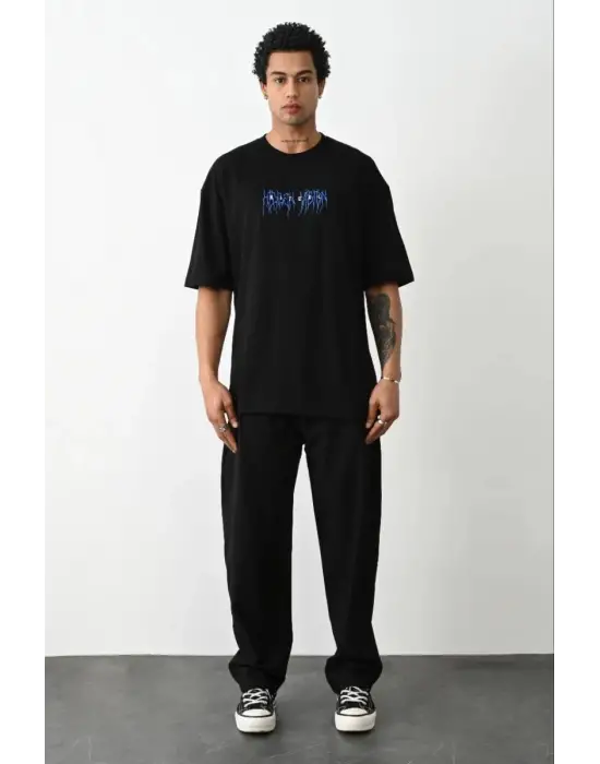 SBRD- Erkek Baskılı Oversize  Kısa Kol T-shirt - Siyah
