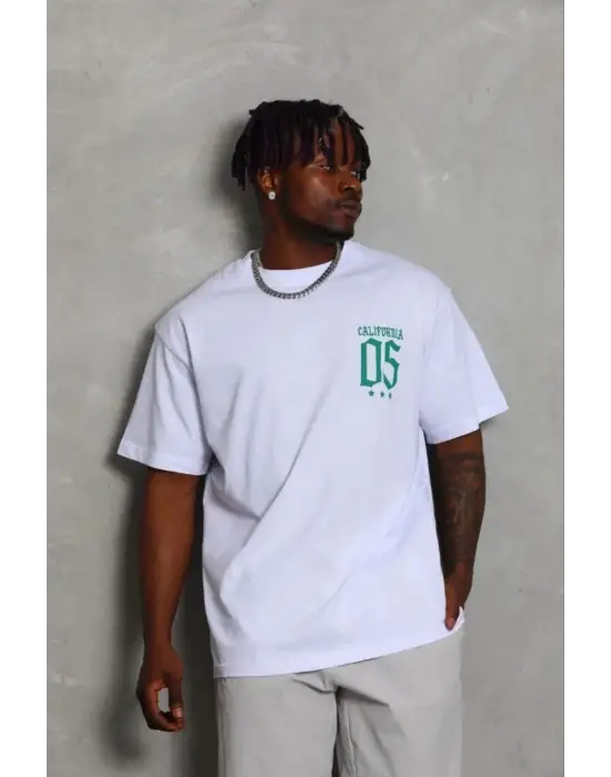 SBRD- Erkek Baskılı T-shirt Kısa Kol Bisiklet Yaka Regular Fit Tişört - Beyaz