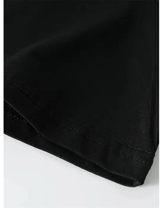 SBRD- Erkek Baskılı Tişört Kısa Kol Bisiklet Yaka Oversize T-shirt - - Siyah