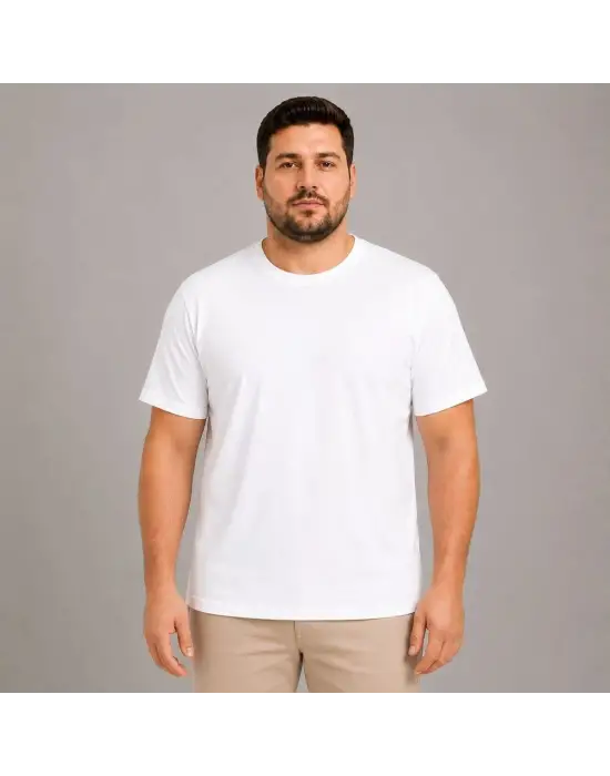 SBRD- Erkek Battal Big Size Basic Tişört Bisiklet Yaka Rahat Kalıp T-shirt - Beyaz