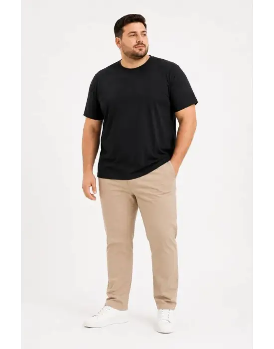SBRD- Erkek Battal Big Size Basic Tişört Bisiklet Yaka Rahat Kalıp T-shirt - Siyah