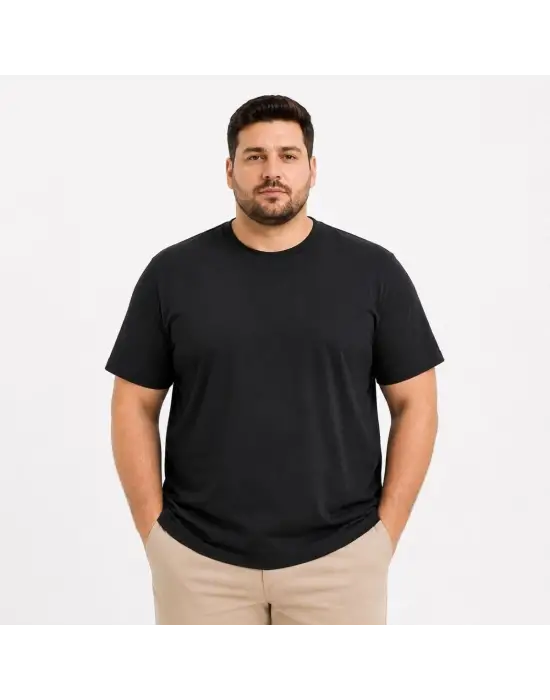 SBRD- Erkek Battal Big Size Basic Tişört Bisiklet Yaka Rahat Kalıp T-shirt - Siyah