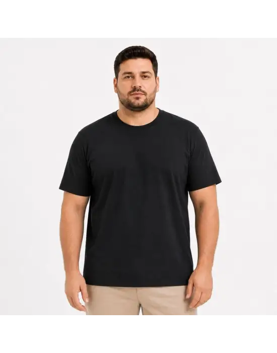 SBRD- Erkek Battal Big Size Basic Tişört Bisiklet Yaka Rahat Kalıp T-shirt - Siyah