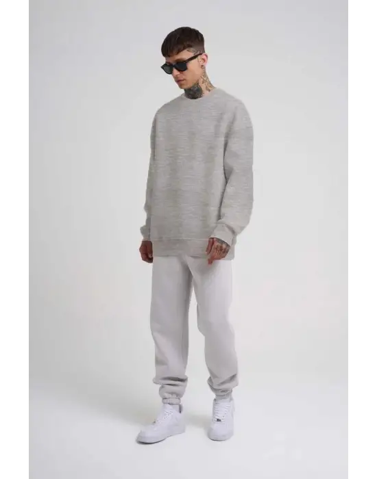 SBRD- Erkek Bisikilet Yaka 3 İplik Pamuklu Sweatshirt - Gri