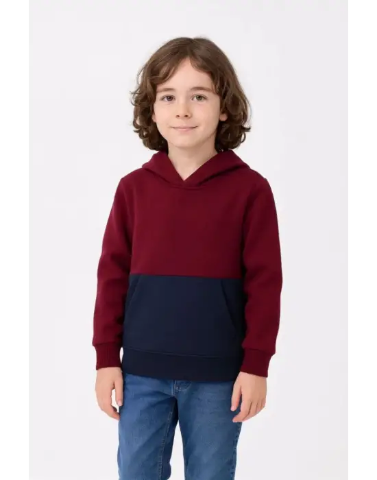 SBRD- Erkek Çocuk Kapüşonlu Kanguru Cepli Parçalı Sweatshirt - Renkli