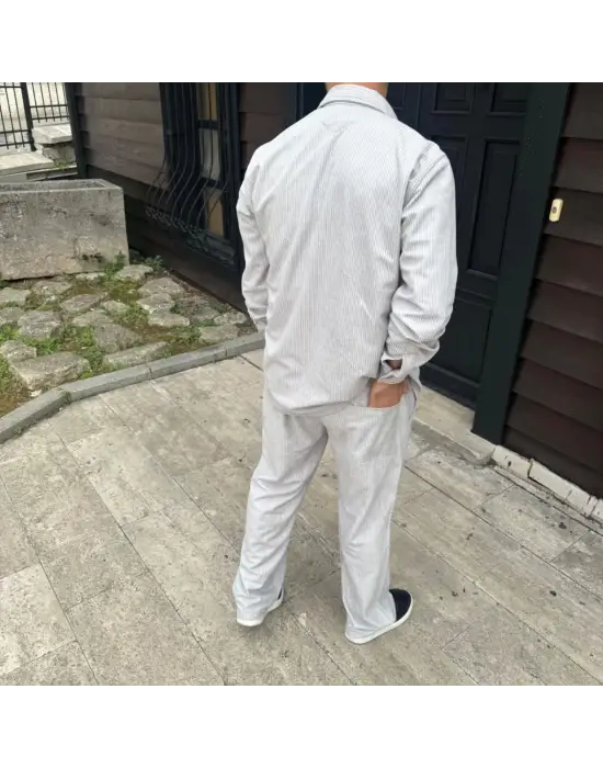 SBRD- Erkek Fitilli Kadife Cepli Buggy Pantolon Oversize Rahat Kalıp - Gri