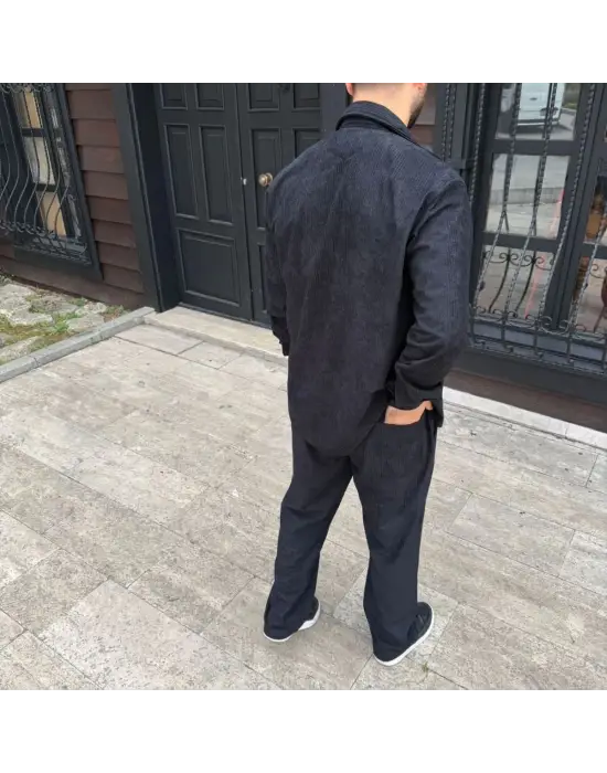 SBRD- Erkek Fitilli Kadife Cepli Buggy Pantolon Oversize Rahat Kalıp - Siyah