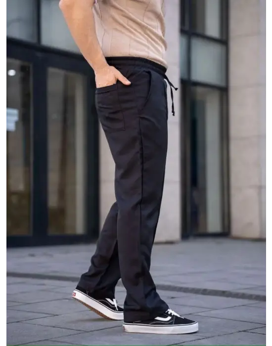 SBRD- Erkek Keten Cepli Çıma Dikişli Jogger Buggy Pantalon Rahat Kalıp - Siyah