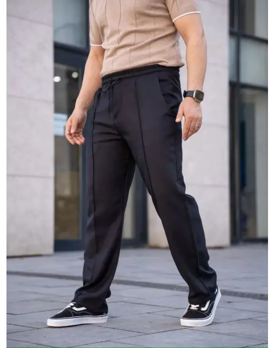 SBRD- Erkek Keten Cepli Çıma Dikişli Jogger Buggy Pantalon Rahat Kalıp - Siyah