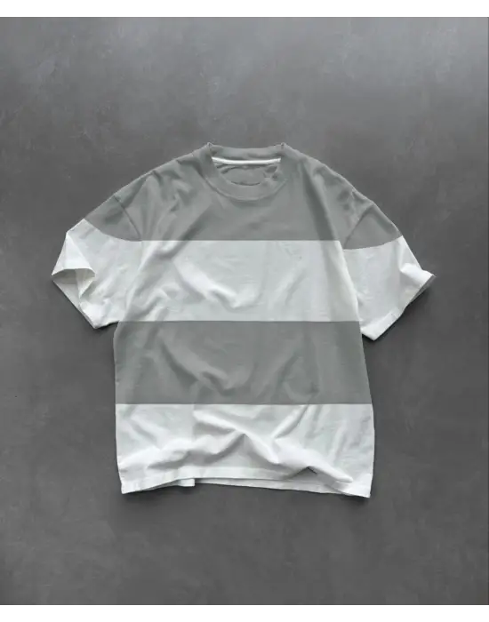 SBRD- Erkek  kısa Kol Bisiklet Yaka Parçalı T-shirt - Gri