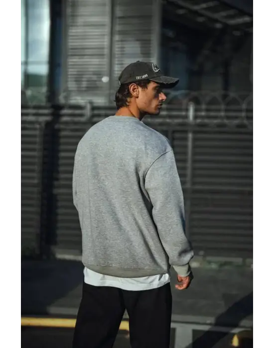 SBRD- Erkek Kışlık Bisiklet Yaka 3 İplik Basic Sweatshirt - Gri