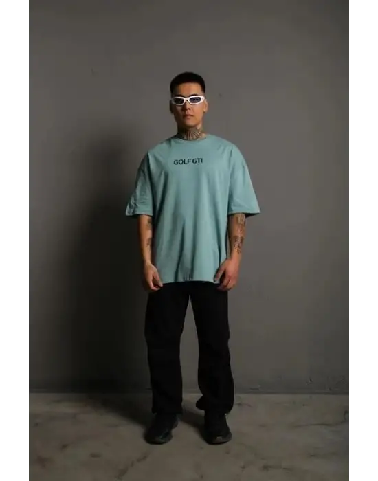 SBRD- Erkek Oversize Tişört Golf Gtı Retro Araba Baskılı T-shirt - Mint Yeşili