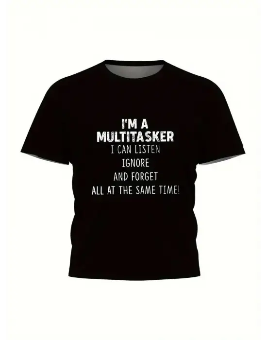 SBRD- Erkek T-shirt Komik multitasker Baskılı Kısa Kol Tişört - Siyah