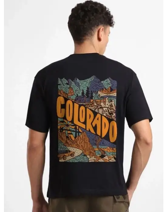SBRD- Erkek Tişört Baskılı Oversize Kısa Kol T-shirt - Siyah