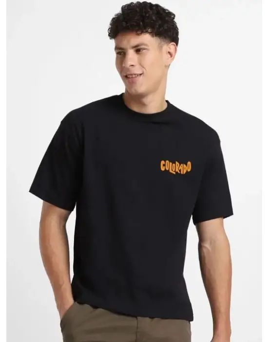 SBRD- Erkek Tişört Baskılı Oversize Kısa Kol T-shirt - Siyah