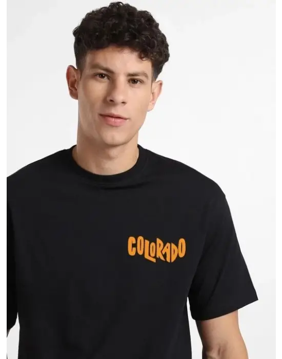 SBRD- Erkek Tişört Baskılı Oversize Kısa Kol T-shirt - Siyah